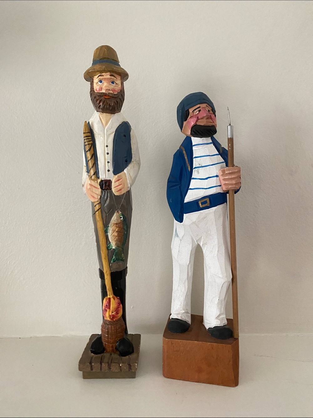 Pair of Hand-Carved Nautical Fisherman Figurines